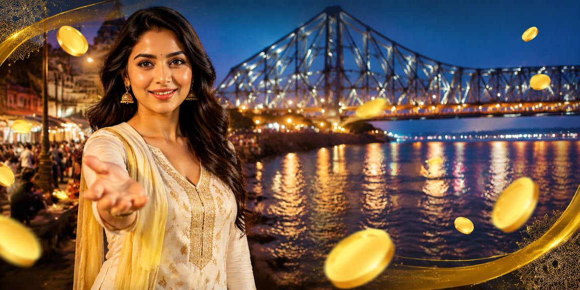 View of Kolkata Howrah bridge and evening cityscape